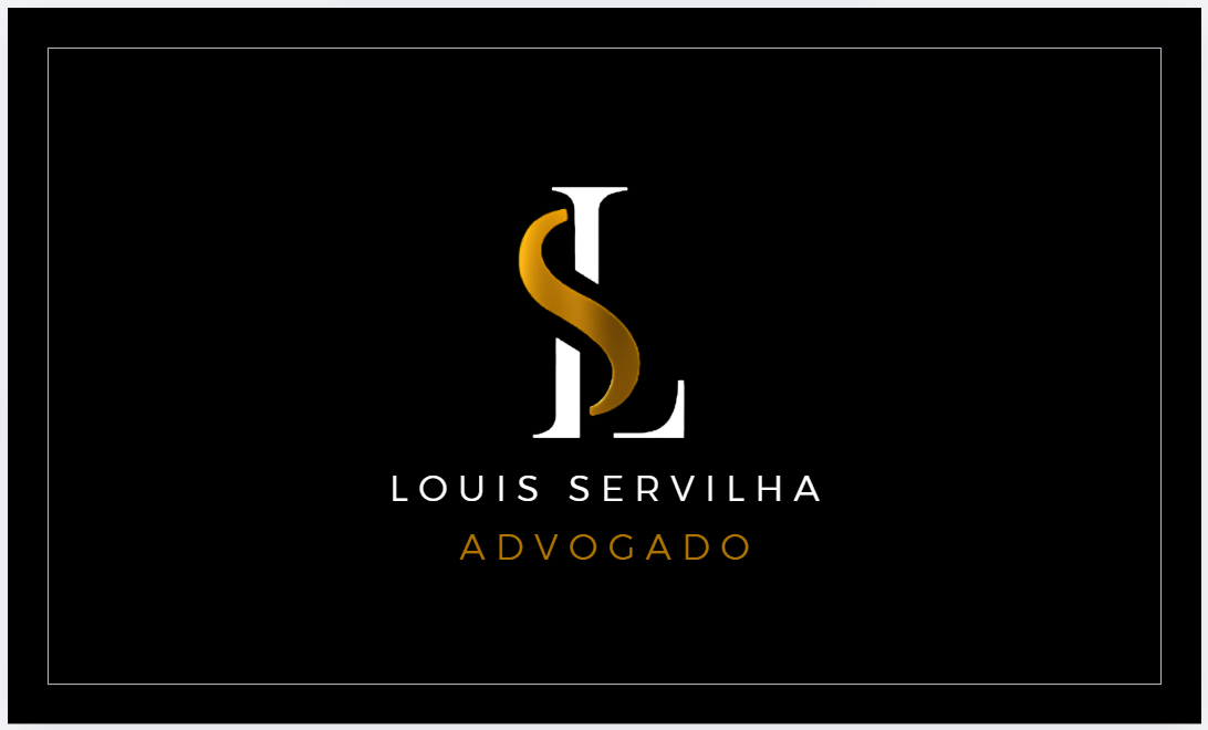 Frente do cartão Louis Servilha Advogado, com monograma LS em dourado e branco